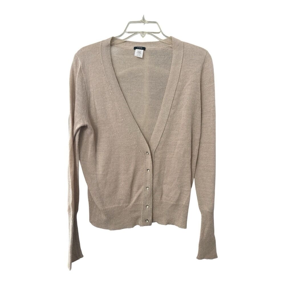 J. Crew Beige Sparkle Button Up Cardigan Wool Knit Sweater Women's Large